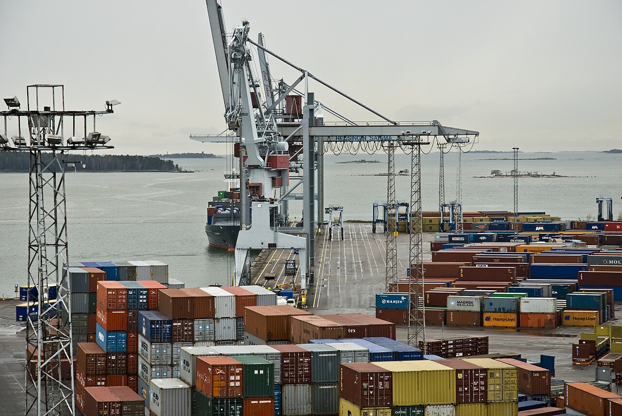 Shipping containers at a port terminal